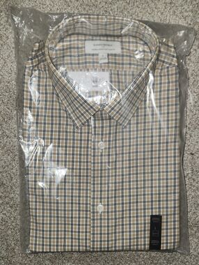 Banana Republic Men's Slim Fit Yellow/Cream/Black Plaid Dress Shirt